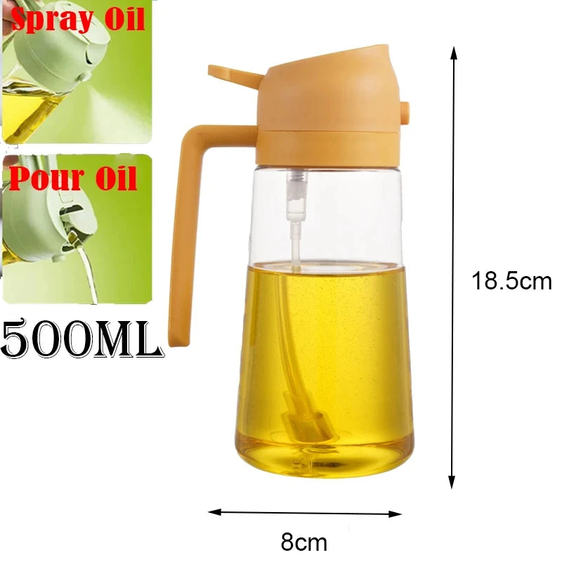 2-in-1 Oil Dispenser & Sprayer 500ML Leakproof Olive Oil Sprayer Bottle for Cooking Spray Airfryer BBQ Camping