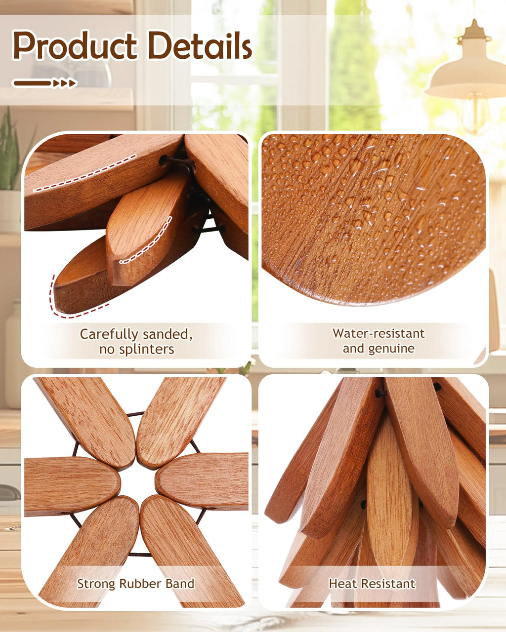 Wooden Trivets for Hot Dishes Decorative Christmas Tree Shape, Kitchen Wood Tree Trivet for Hot Pots and Pans 8” Heat Resistant