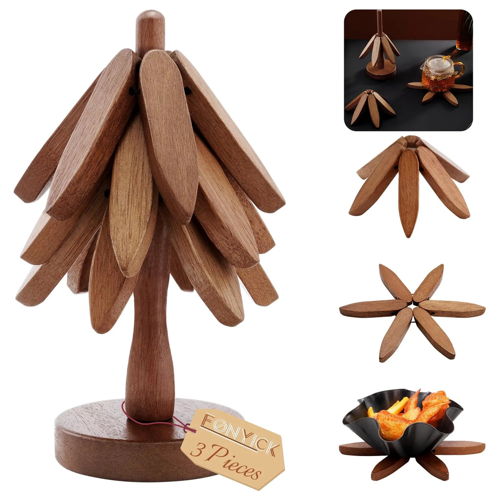 Wooden Trivets for Hot Dishes Decorative Christmas Tree Shape, Kitchen Wood Tree Trivet for Hot Pots and Pans 8” Heat Resistant