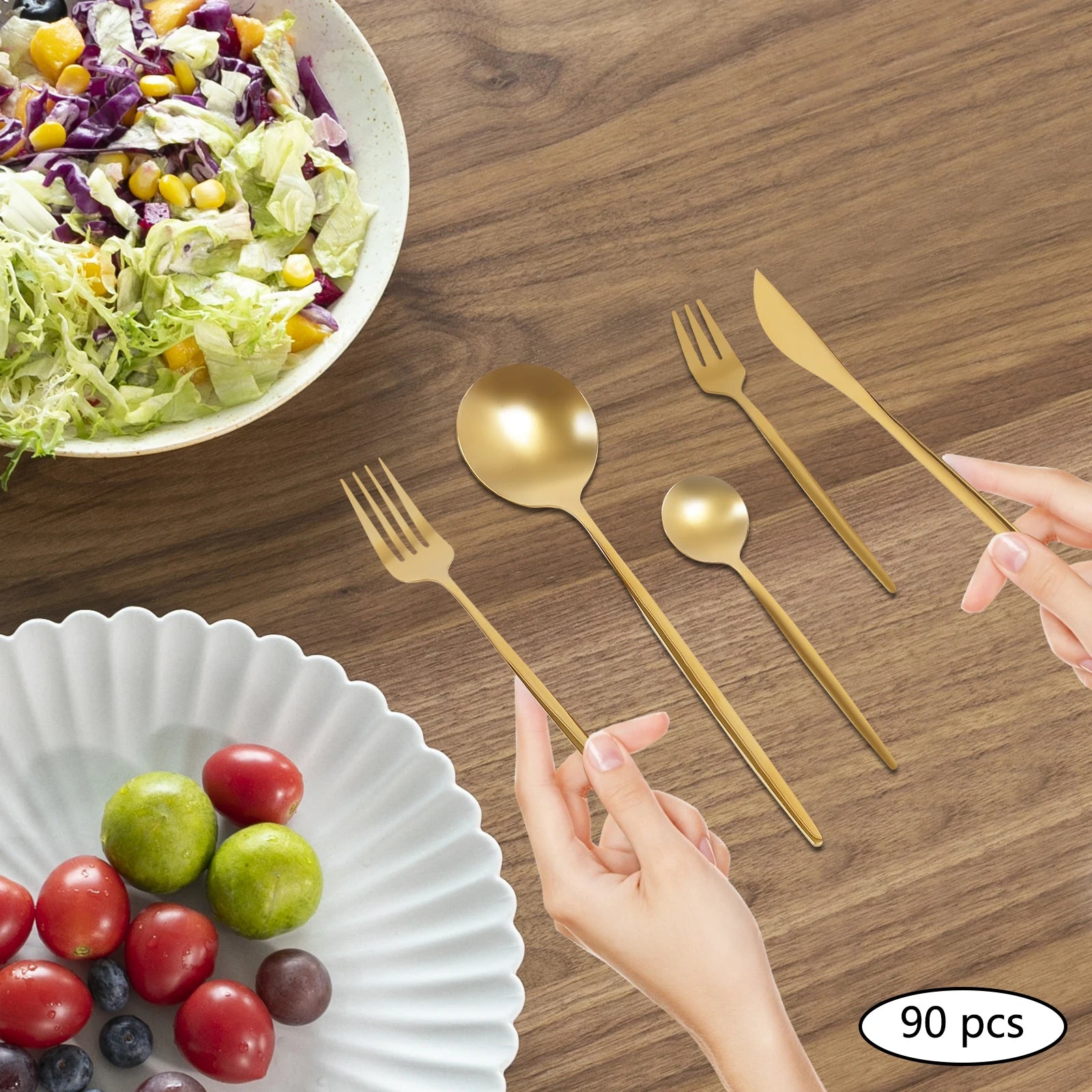 90Pcs Gold Silverware Set Tableware Cutlery Set  Gold Flatware Cutlery Set, Stainless Steel Flatware Set for Home Restaurant Buffets
