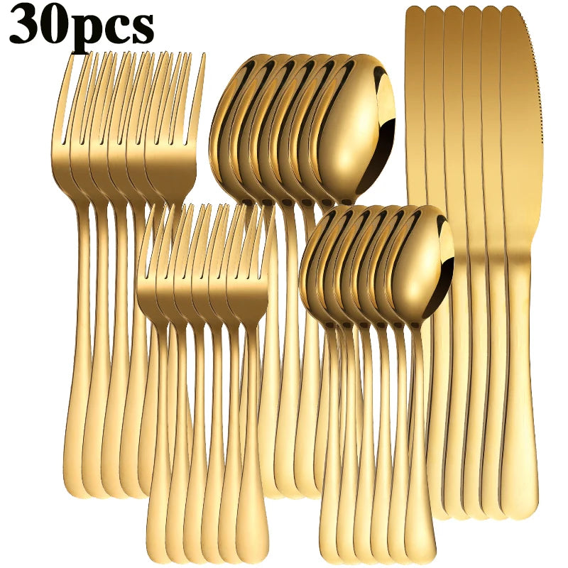 6/30pcs Stainless Steel Tableware Set, Including Knife, Fork, Knife, Tea Fork and Tea Spoon, Suitable for Holiday Parties.