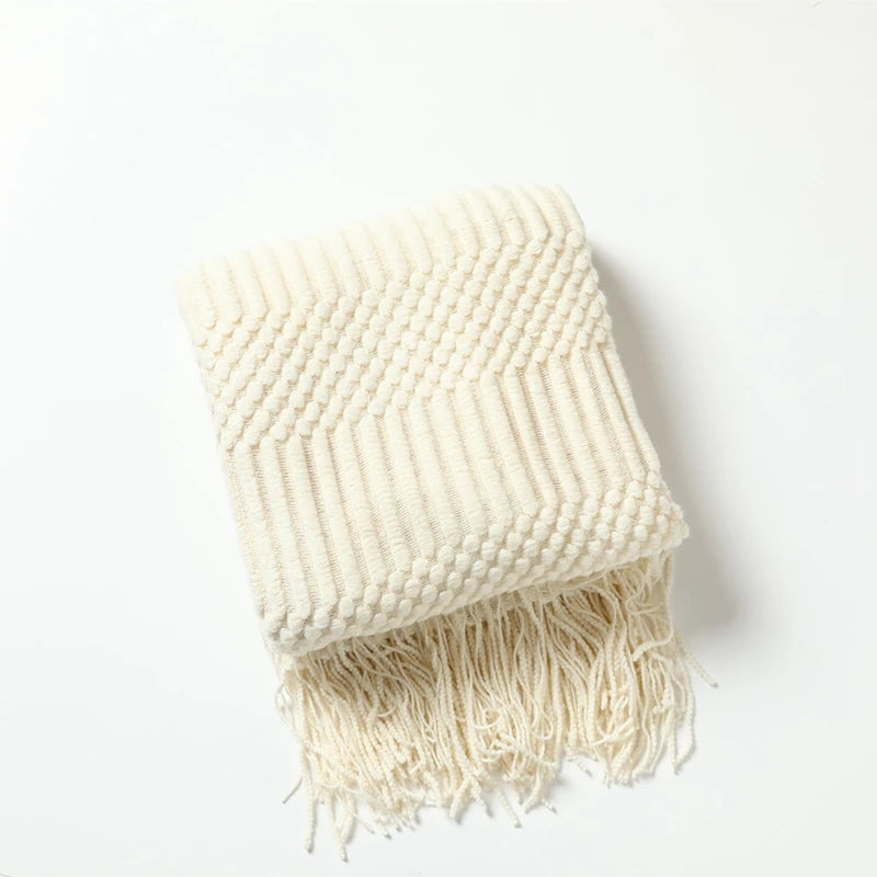 Khaki Gift Knitted Blanket with Tassels Chunky Vintage Luxury Farmhouse Throw Bedspread Oversized Blanket Cover Manta Para Sofá