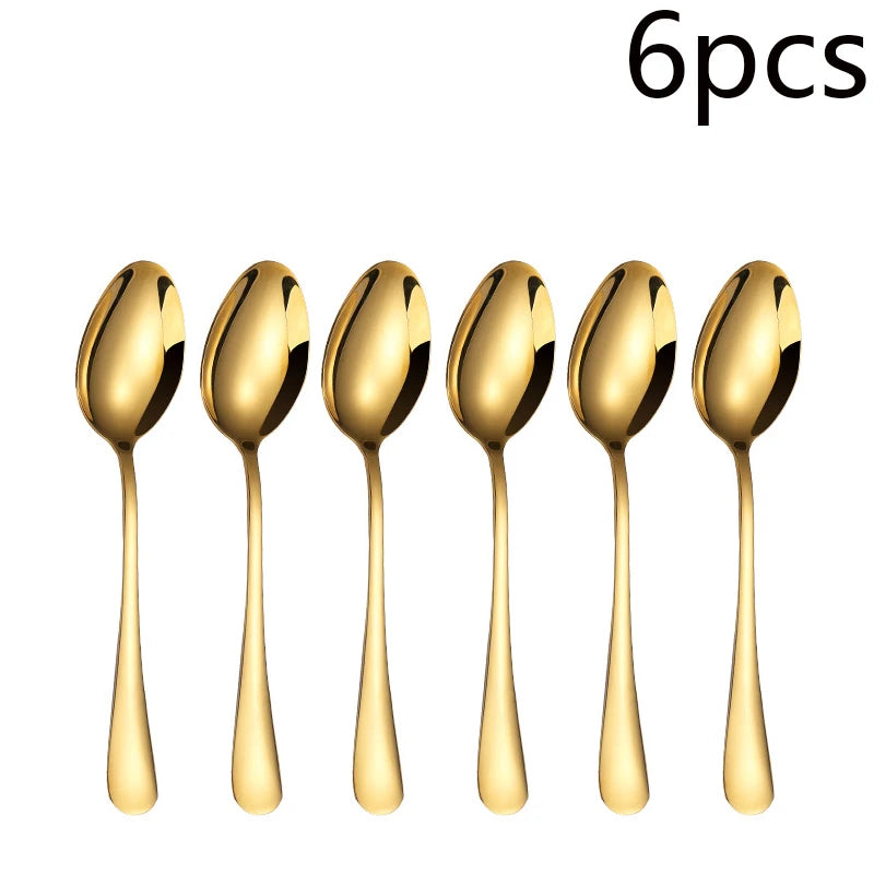 6/30pcs Stainless Steel Tableware Set, Including Knife, Fork, Knife, Tea Fork and Tea Spoon, Suitable for Holiday Parties.