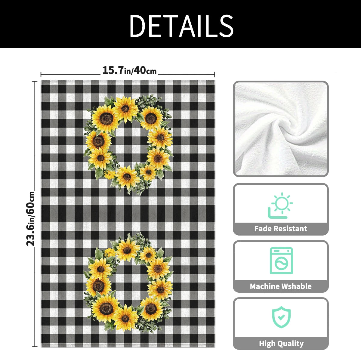 Bees, Sunflower, Wreath & Plaid Pattern Polyester Dish Towel, Kitchen Towel, Dish Cloth - Stylish Linen For Home Kitchen Daily Use