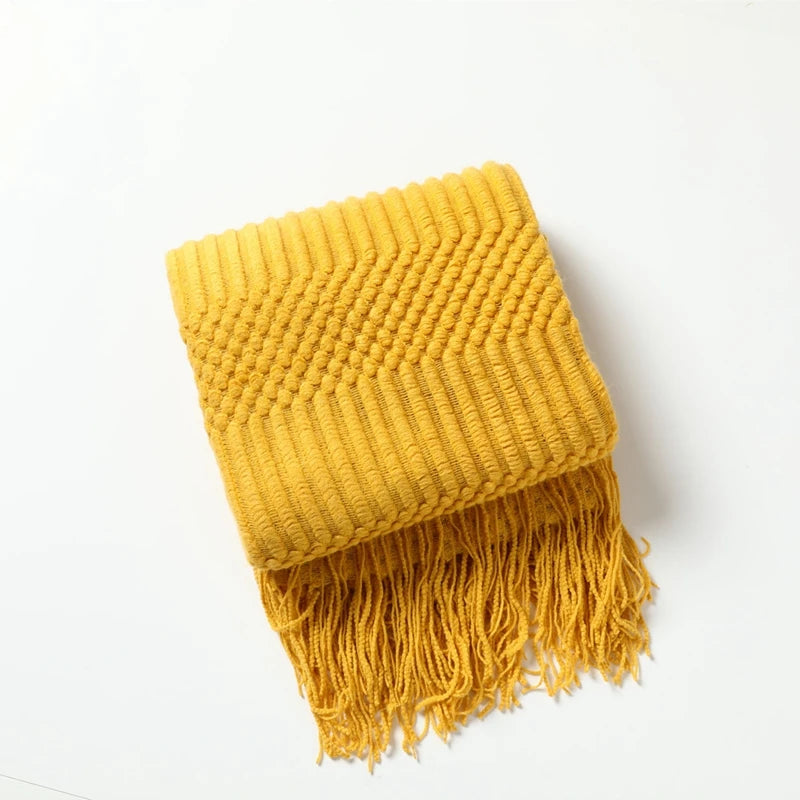 Khaki Gift Knitted Blanket with Tassels Chunky Vintage Luxury Farmhouse Throw Bedspread Oversized Blanket Cover Manta Para Sofá